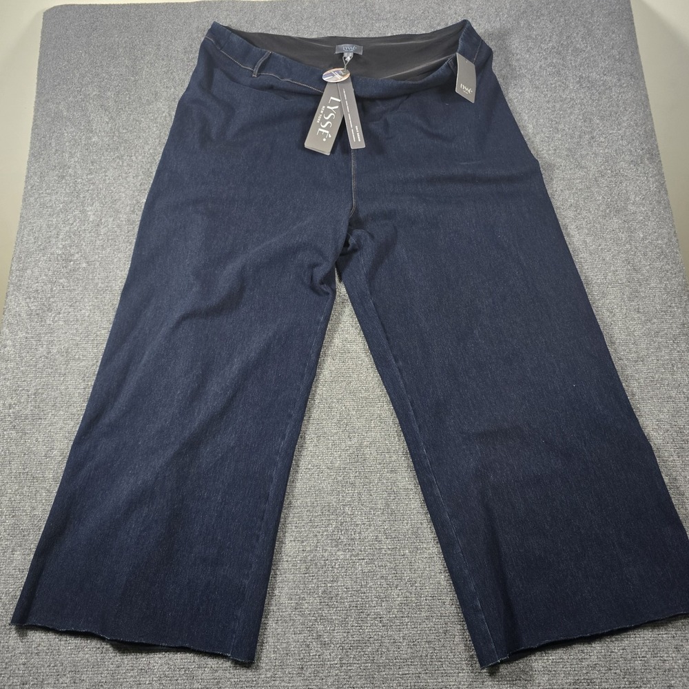 Lyssé Women Plus High Rise Wide Leg Indigo Stretch Knit Denim Jeans 3X Brand New